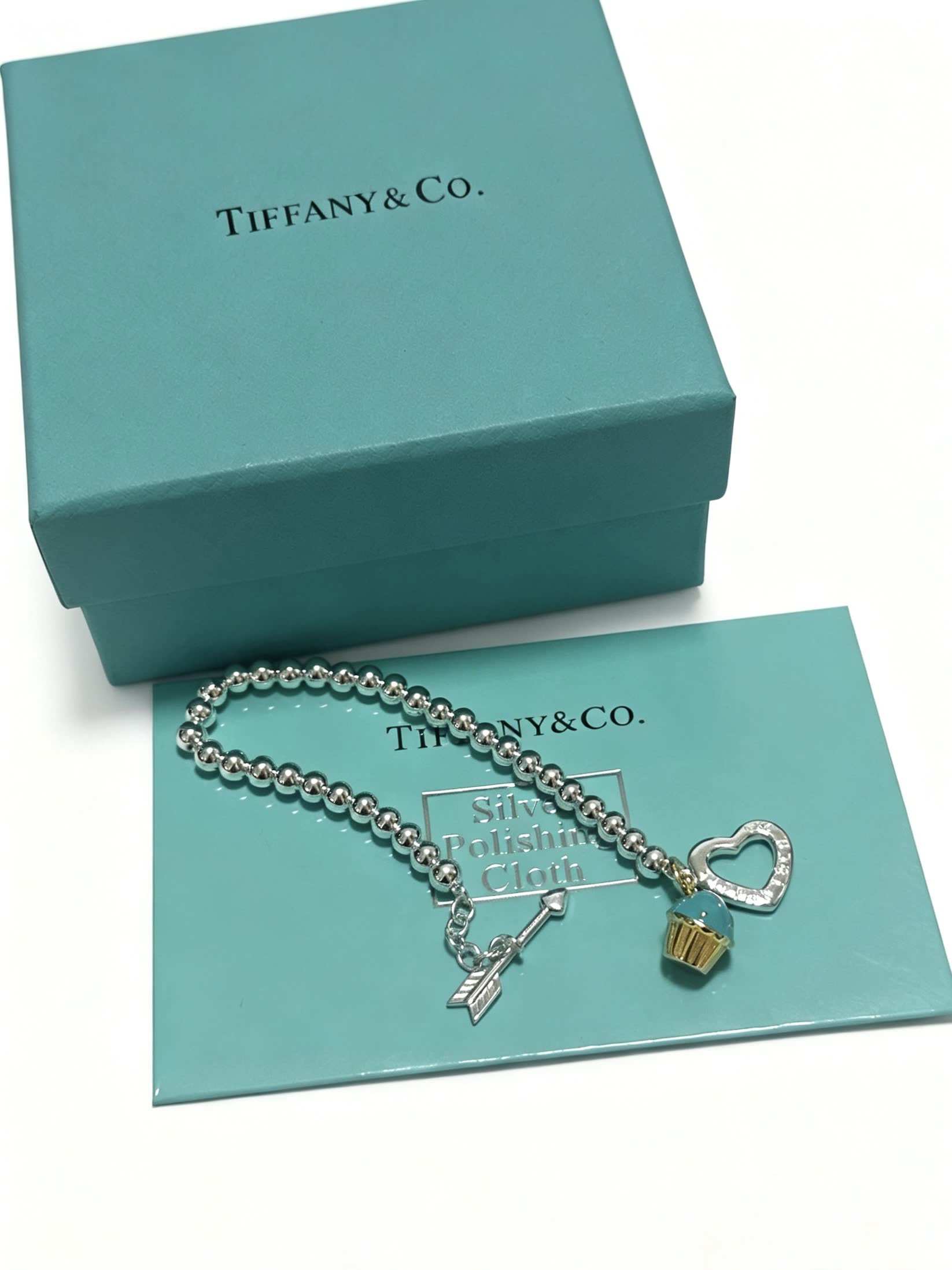 Tiffany & Co. Sterling Silver Beaded Bracelet with Cupcake Charm